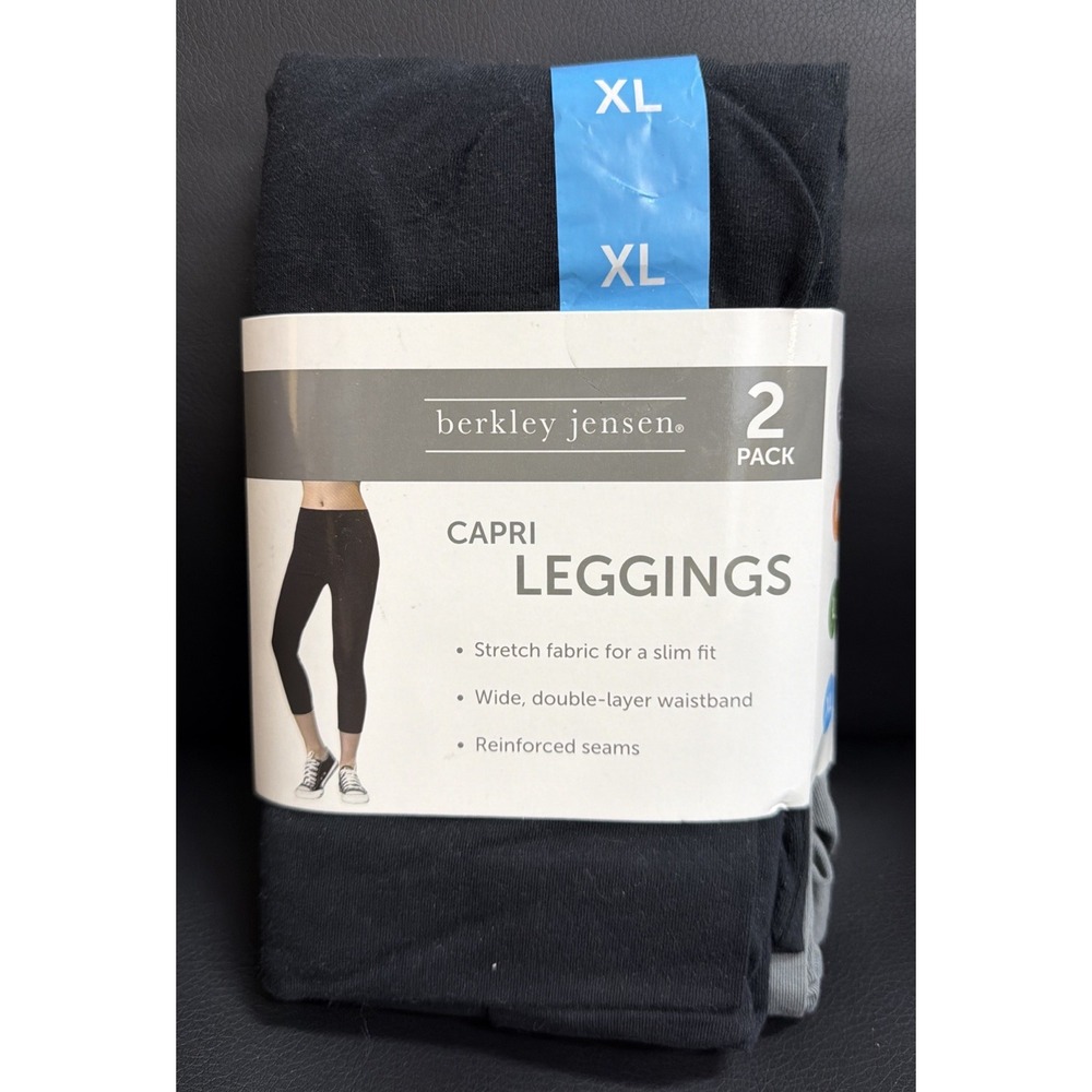 Berkley Jensen Women's Capri Leggings 2-Pack, Black/Grey, Size X-Large